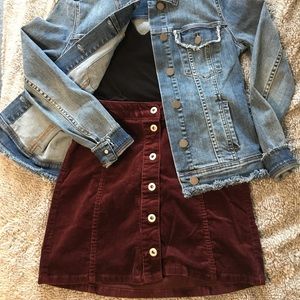 Maroon corduroy button up skirt